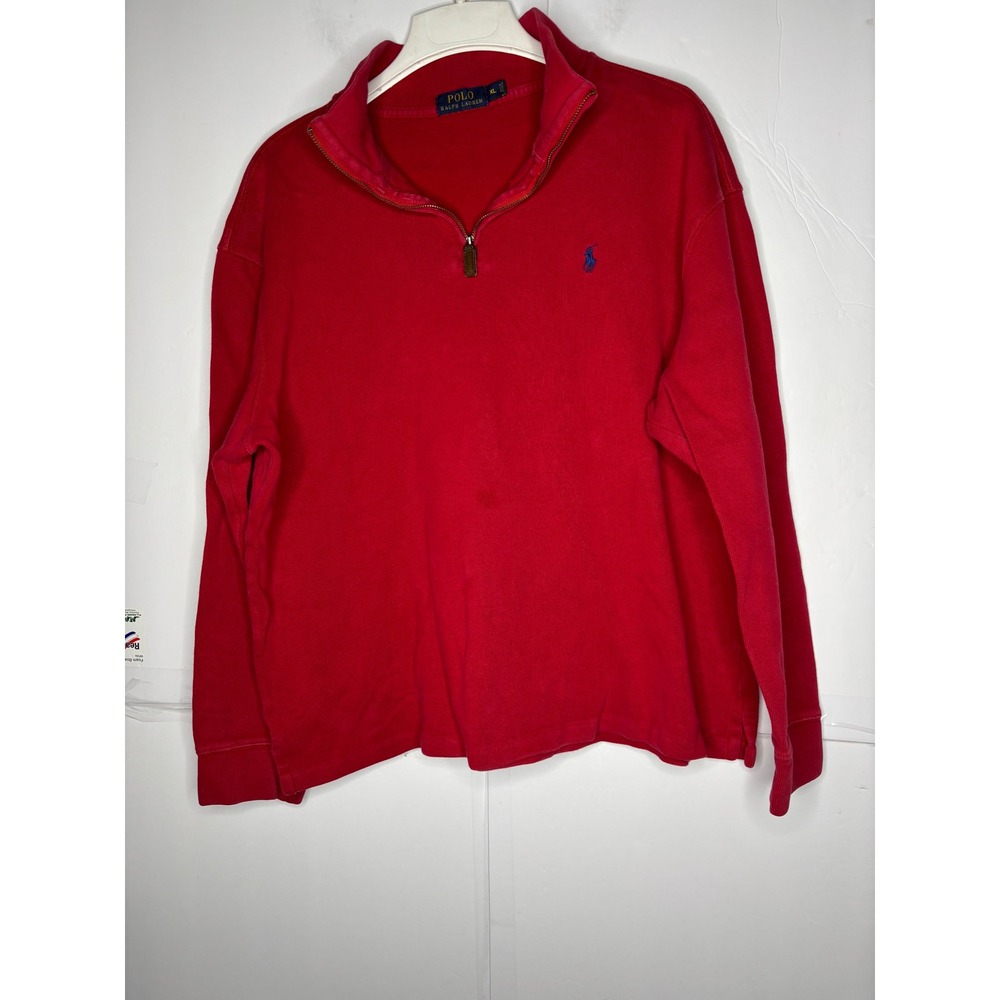 Polo Ralph Lauren Mens XL Red Cotton 1/4 Zip Pullover Sweatshirt Blue Pony Logo